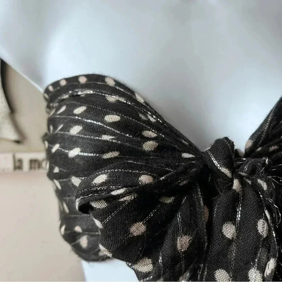 Black And White Polka Dot Silver Metallic Striped Scarf - Picture 4 of 7